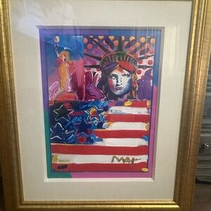 GOD BLESS AMERICA Ii Colorful Statue of Liberty Art Print in Gold Frame
